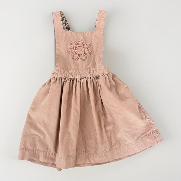Mini Boden Dress Size 4-5 Rose Pink Corduroy Pinney Dress Flower Embroidery - Picture 1 of 5